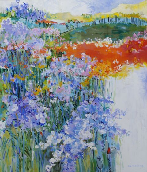 Appraisal: Eva Hannah born Field of Flowers acrylic on canvas signed