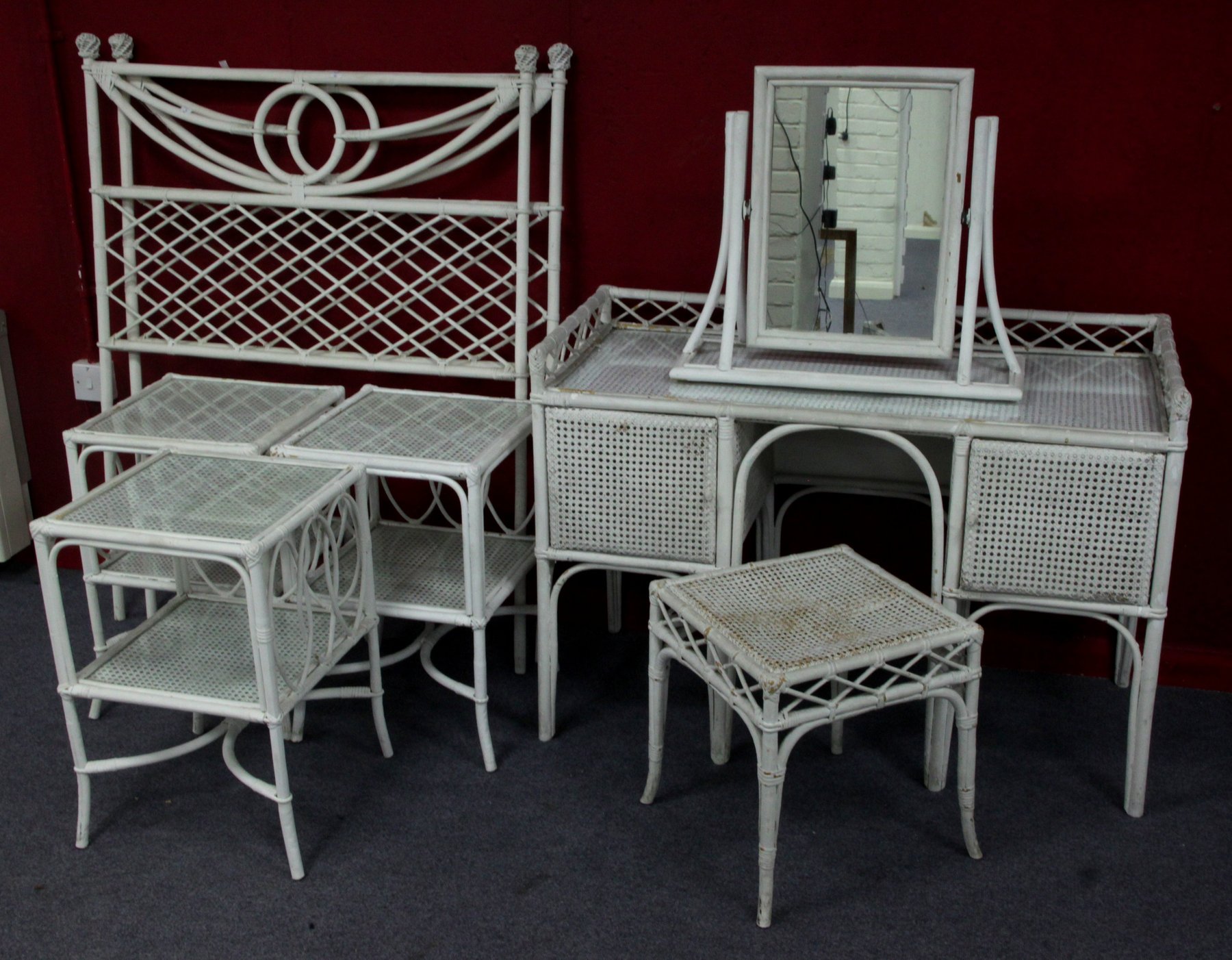 Appraisal: A white painted bamboo and cane dressing table cm wide