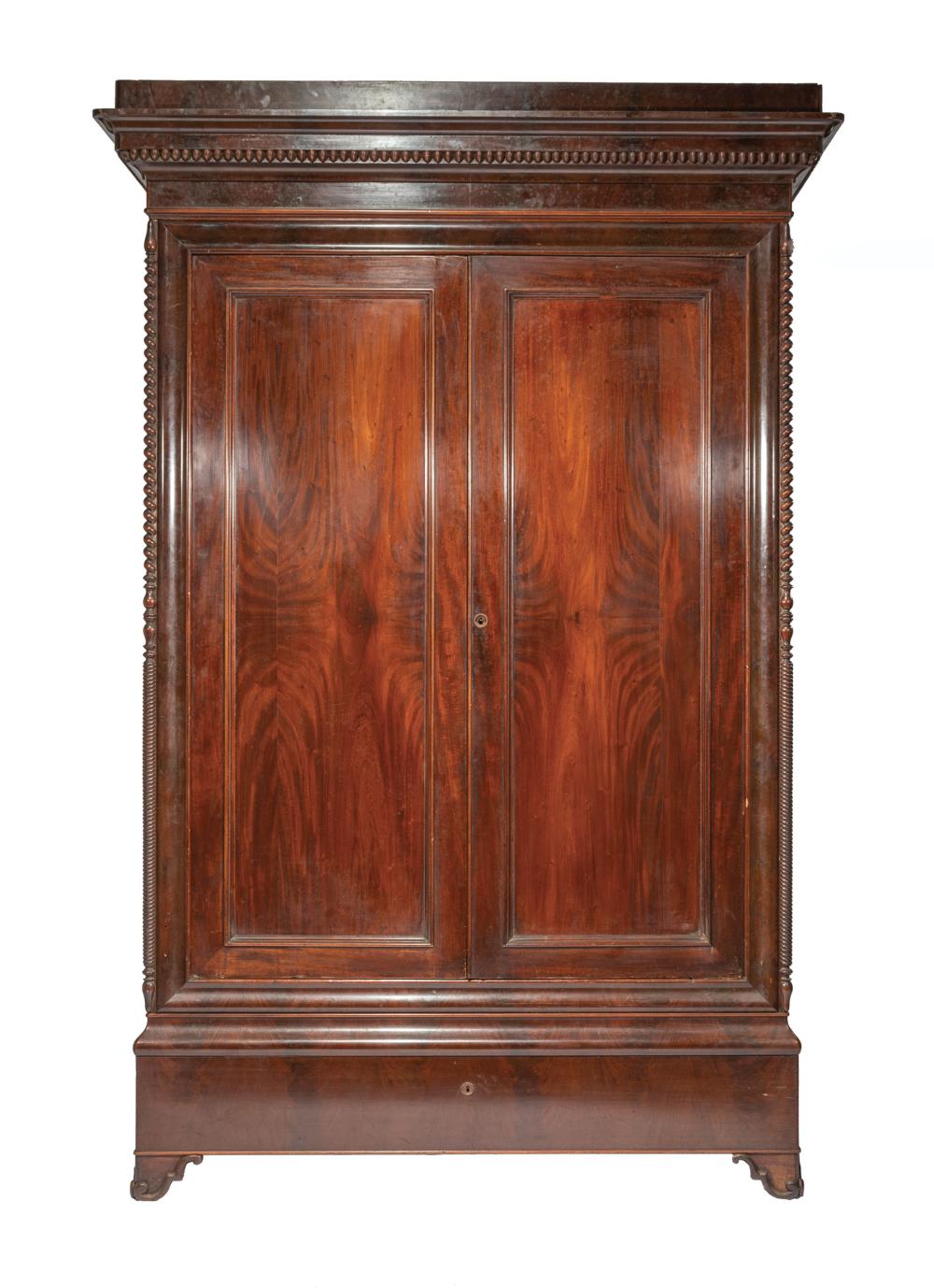 Appraisal: Monumental American Classical Carved Mahogany Armoire c probably New Orleans