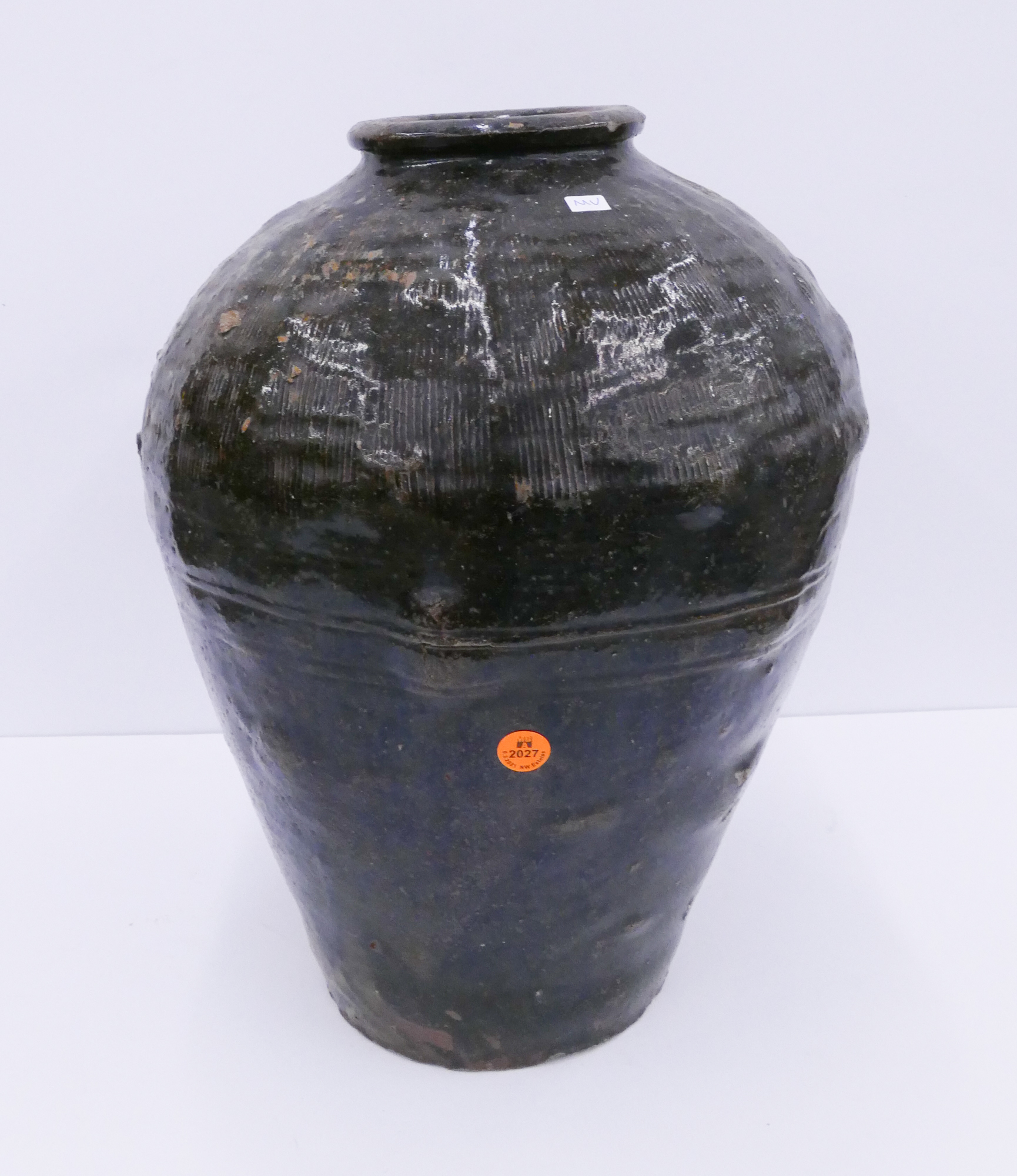 Appraisal: Meiji Japanese Provincial Brown Pottery Textured Jar- ''