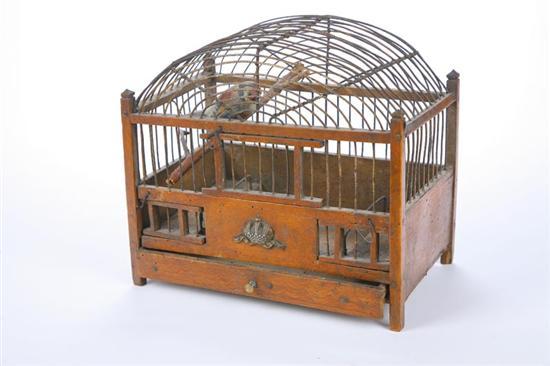 Appraisal: BIRD CAGE Late th century pine Grain painted wooden frame