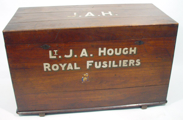 Appraisal: Military mahogany travelling trunk with painted lettering for LT J