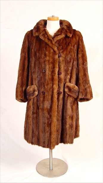 Appraisal: BROWN MINK COAT WITH LARGE RHINESTONE BUTTONS Car to full