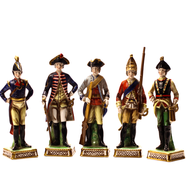 Appraisal: Group of five Bavarian porcelain historical military soldier figures marked