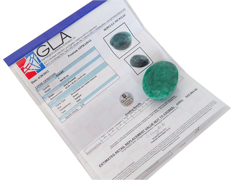 Appraisal: GLA Certified Oval Shape Emerald cts GLA Certified Oval Shape