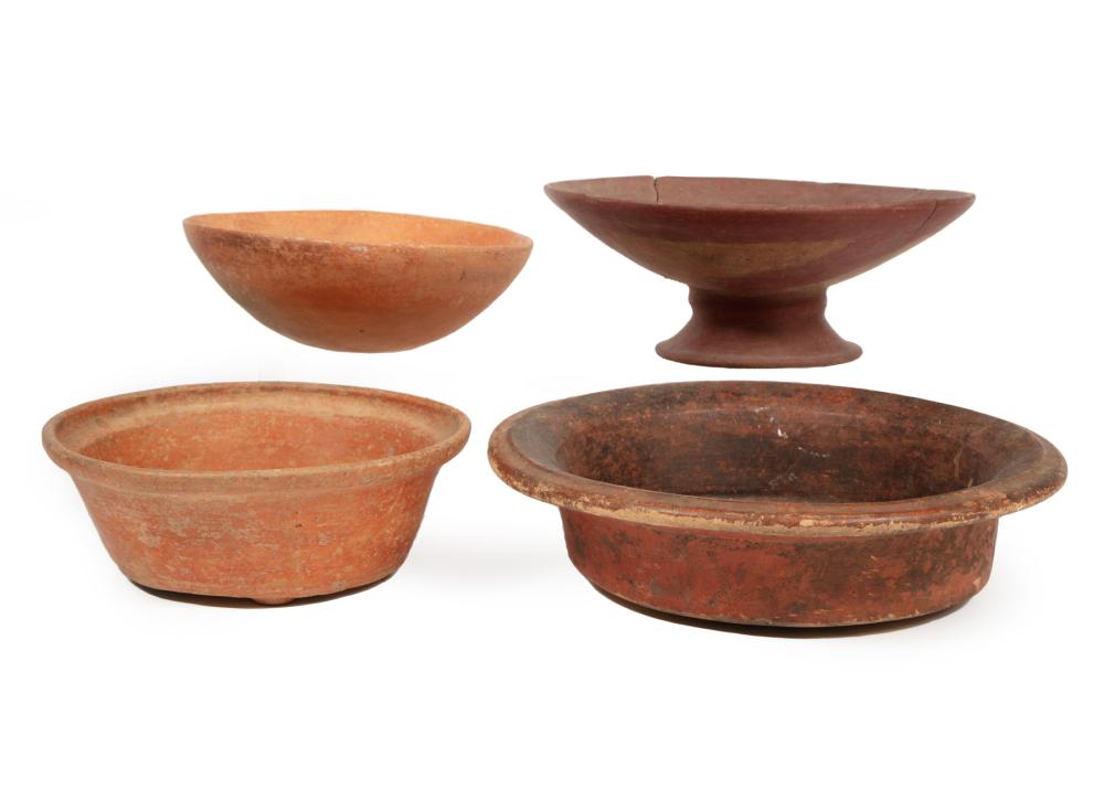 Appraisal: FOUR PRE-COLUMBIAN POTTERY BOWLSFour Pre-Columbian Pottery Bowls incl footed bowl