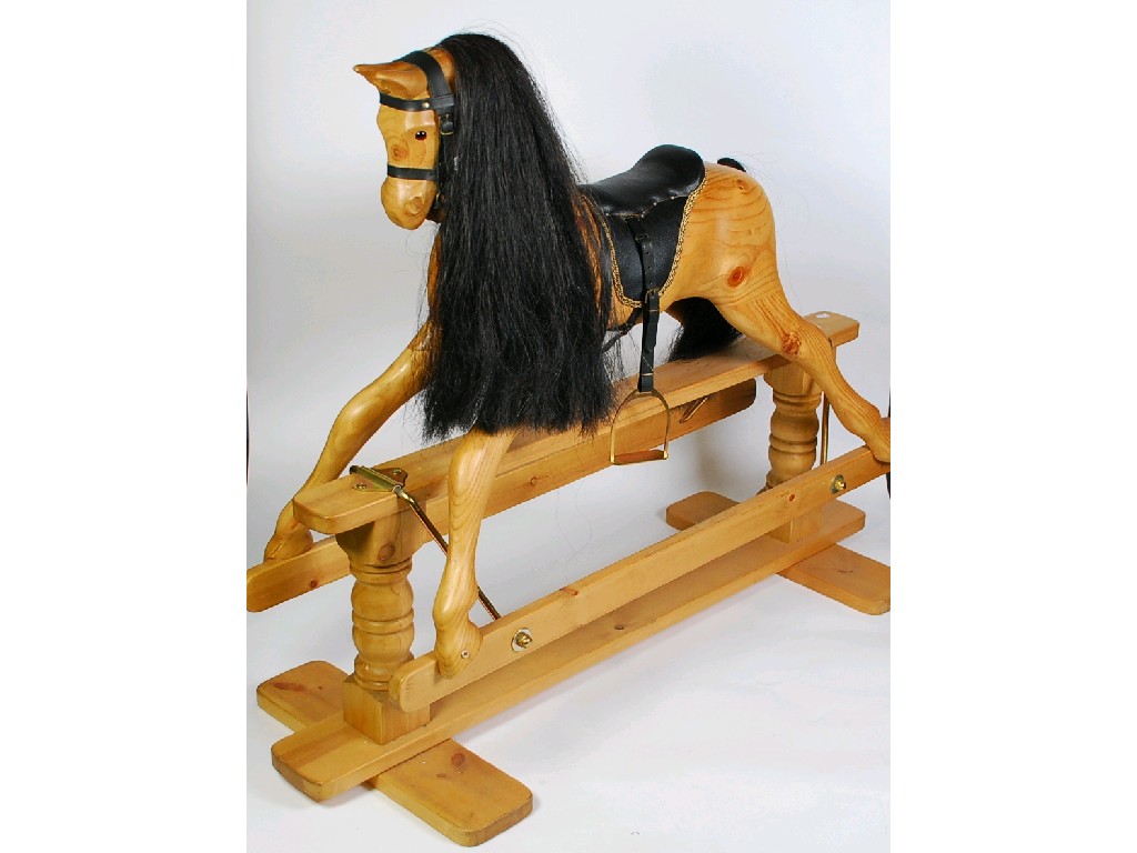 Appraisal: HAND MADE VICTORIAN STYLE CARVED PINE PLATFORM ROCKING HORSE with