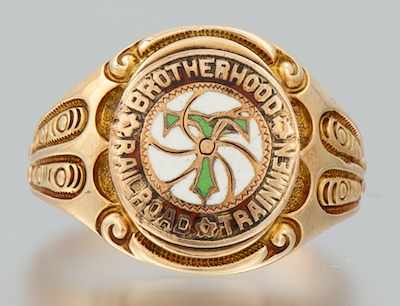 Appraisal: A Vintage Gold and Enamel Brotherhood Railroad Trainmen Ring k