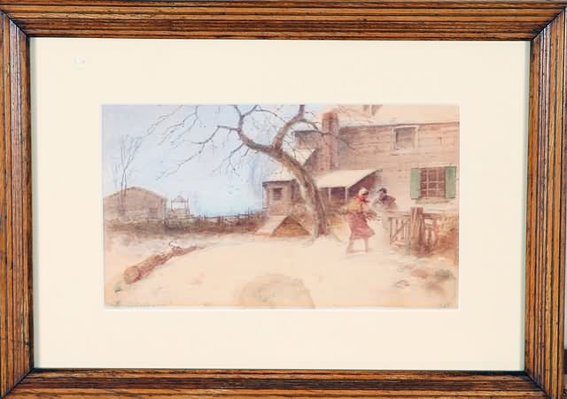 Appraisal: Two figures by a farmhouse watercolor x sight SLL G