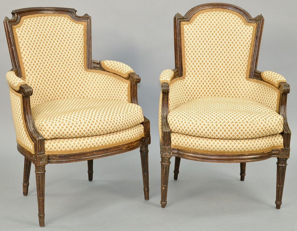 Appraisal: A Matched Pair of Louis XVI Walnut Bergeres late th