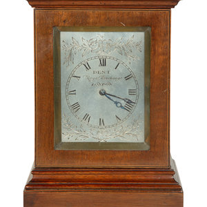 Appraisal: An English Mahogany Table Clock Dial signed Dent Royal Exchange