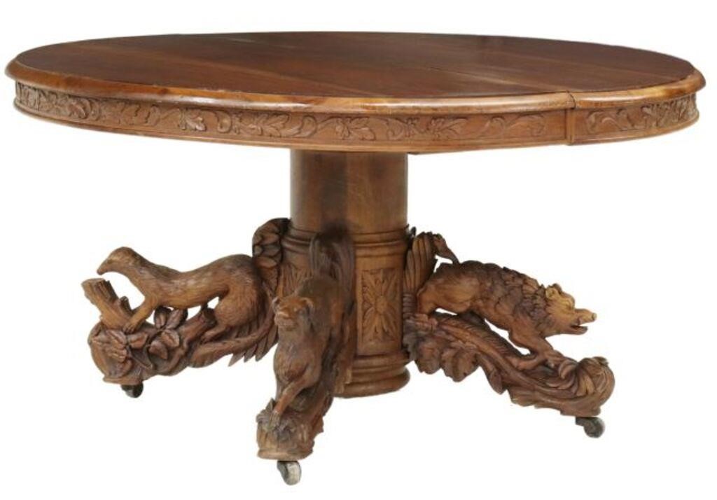 Appraisal: Monumental French carved hunt walnut extension table early th c