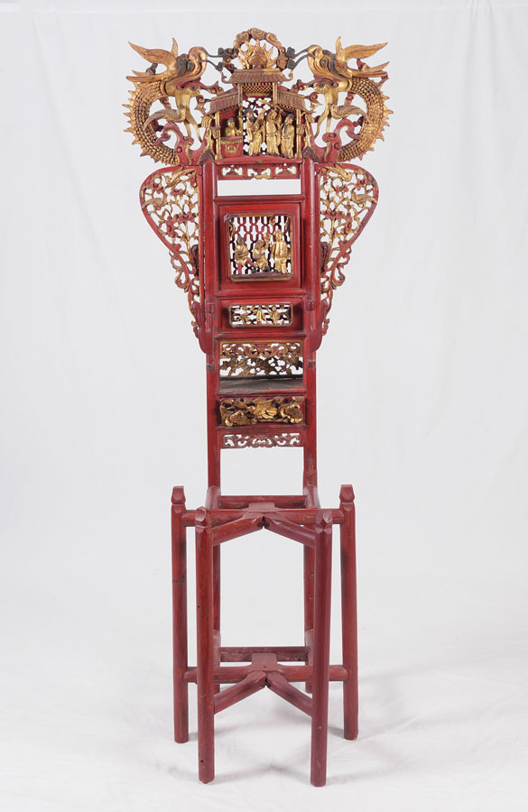 Appraisal: CHINESE RED LACQUER GILT CARVED WASHSTAND Profusely carved and pierced