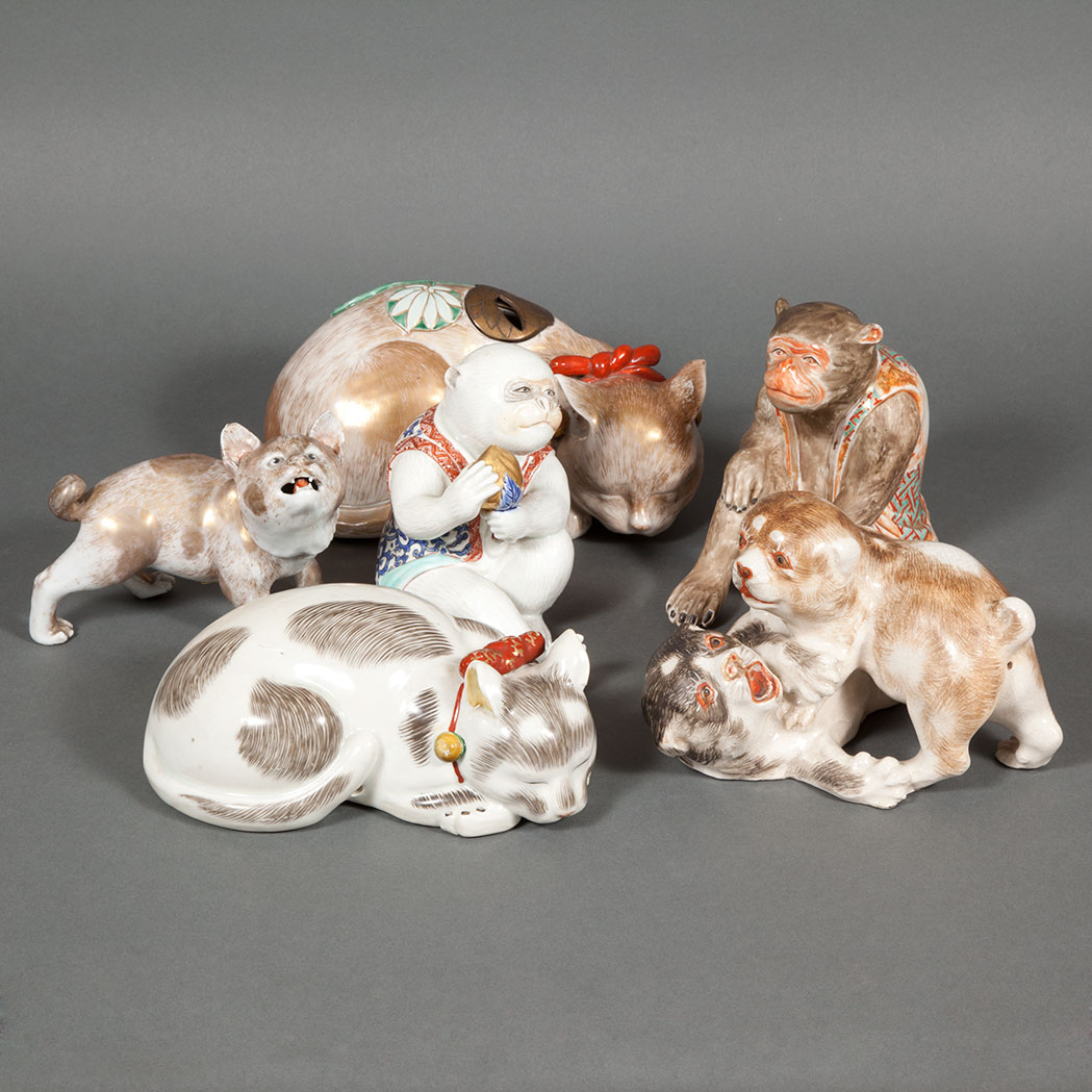 Appraisal: Group of Seven Japanese Glazed Porcelain Figures of Animals th