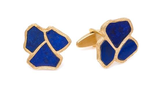 Appraisal: Sale Lot A Pair of Yellow Gold and Lapis Lazuli