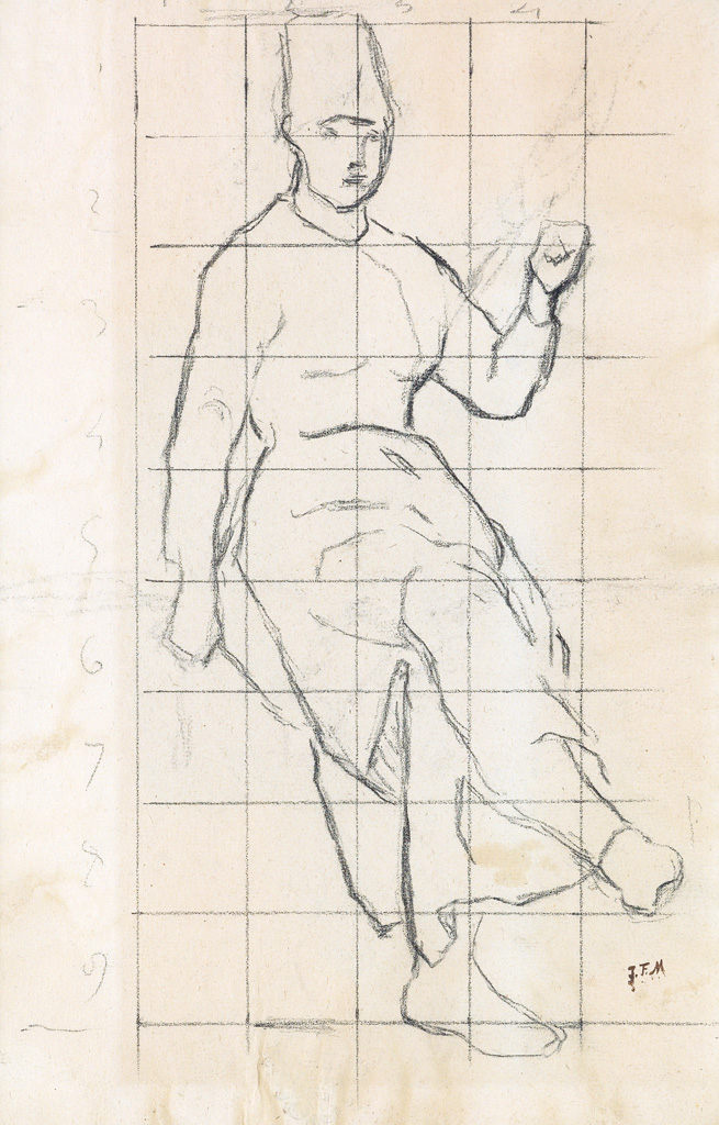 Appraisal: JEAN-FRAN OIS MILLET La Fileuse Auvergnate Pencil on paper squared