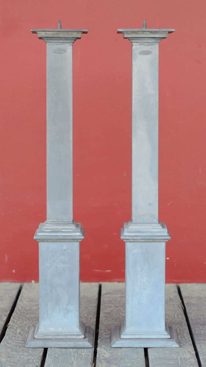 Appraisal: PAIR OF TALL ZINC LEAD ALTAR STICKS Each of rectangular