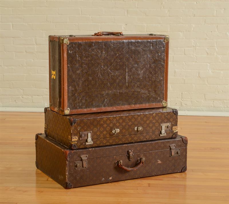 Appraisal: TWO LOUIS VUITTON LEATHER TRUNKS The larger with a fitted