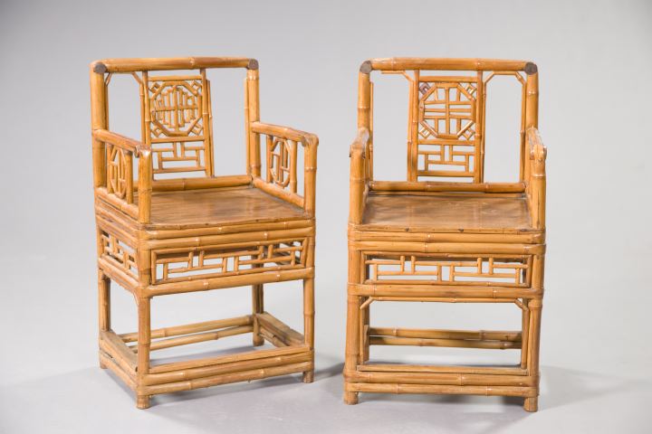 Appraisal: Pair of Chinese Bamboo Armchairs mid- th century each with