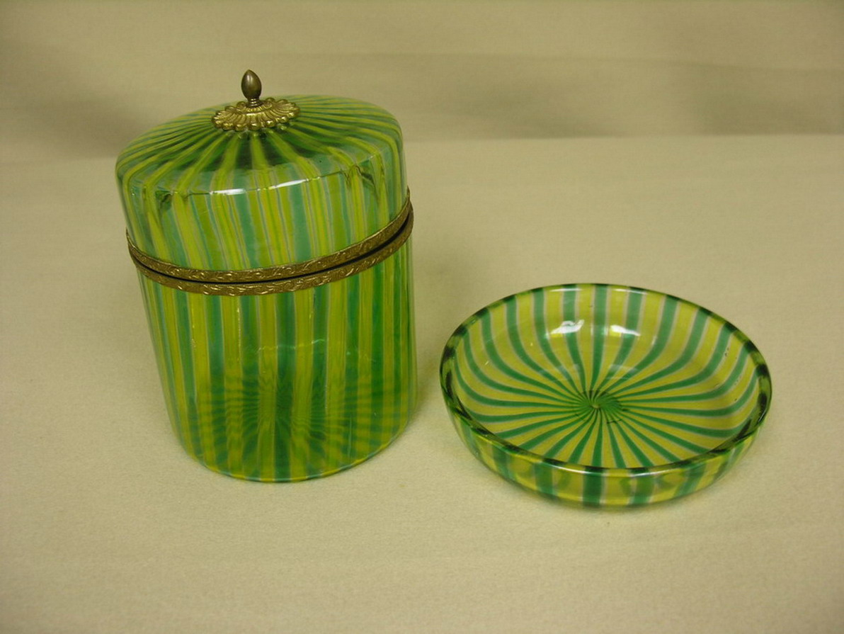 Appraisal: RIBBON ART GLASS LIDDED JAR AND BOWL Bowl - Ground