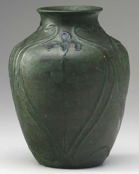 Appraisal: VOLKMAR Extraordinary vase carved with deep blue trillium and swirling