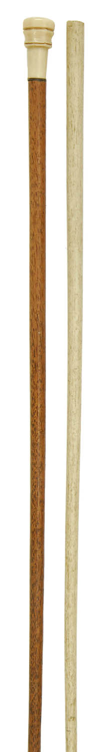 Appraisal: TWO CANES th CenturyWooden cane with carved and mother-of-pearl inset