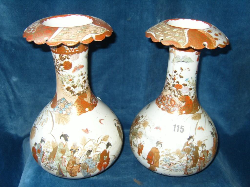 Appraisal: A pair of late th century Kutani type vases with