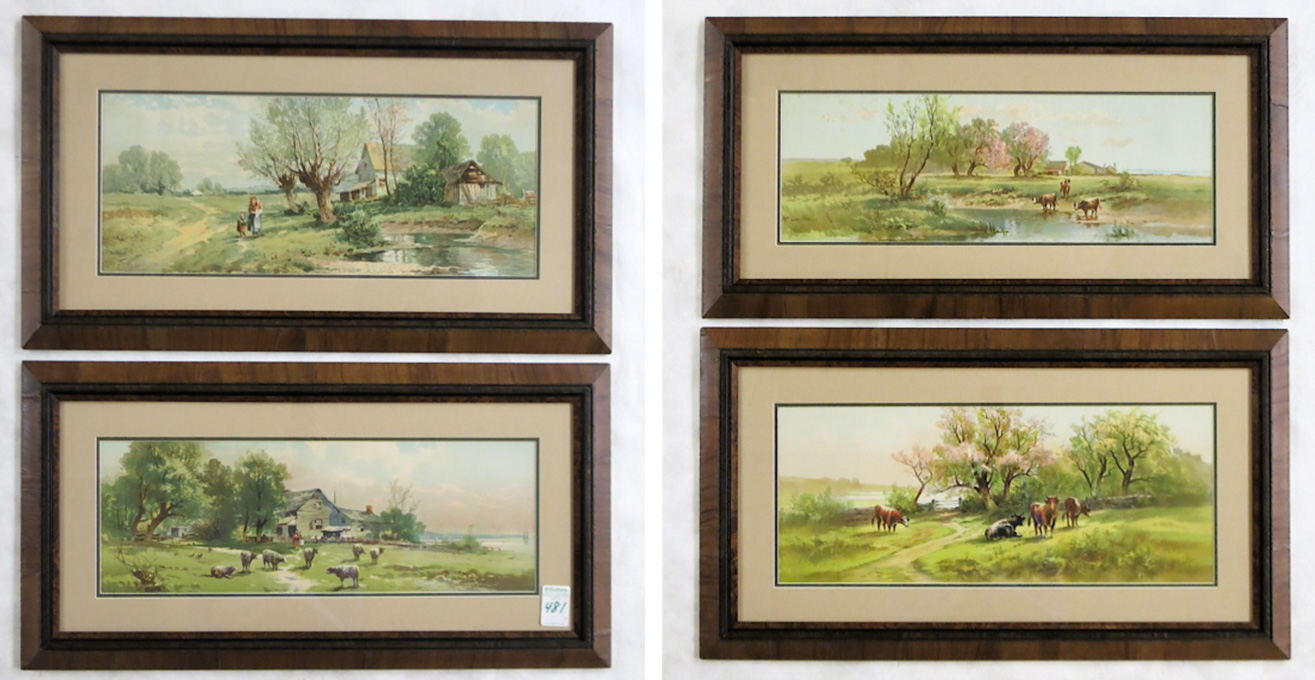 Appraisal: A SET OF FOUR CHROMOLITHOGRAPHS country farm landscapes in livestock