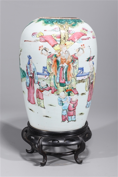 Appraisal: Antique Chinese enameled porcelain famille rose vase with figures birds