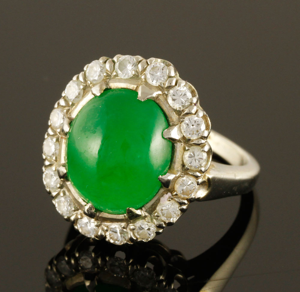 Appraisal: A - K White Gold Jade and Diamond Ring K