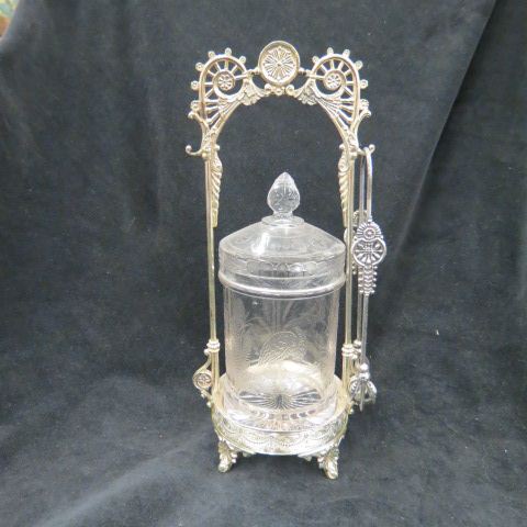 Appraisal: Victorian Silverplate Pickle Castor clear pattern glass insert with fern