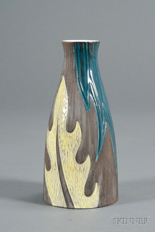 Appraisal: Upsala Ekeby Porcelain Vase decorated with embossed and raised leaf