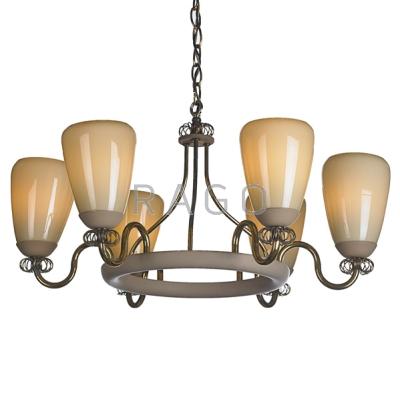 Appraisal: LIGHTOLIER Chandelier USA s Enameled metal brass-plated metal six sockets