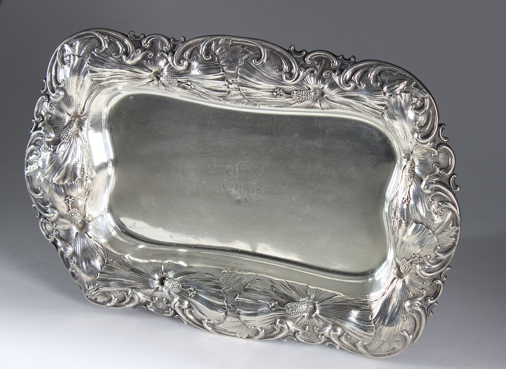 Appraisal: Whiting Sterling Silver Repouss Deep Tray in the Hibiscus Pattern