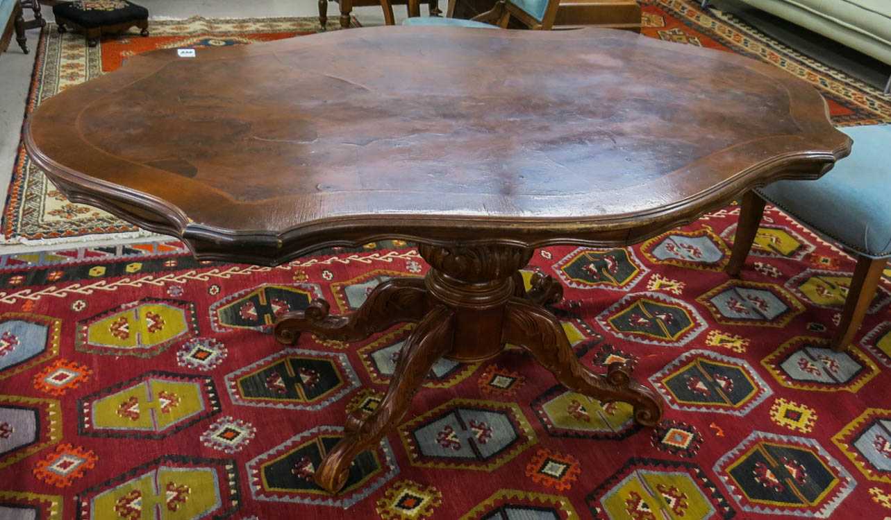 Appraisal: VICTORIAN STYLE BURL WALNUT AND MAHOGANY CENTER TABLE Continental mid-