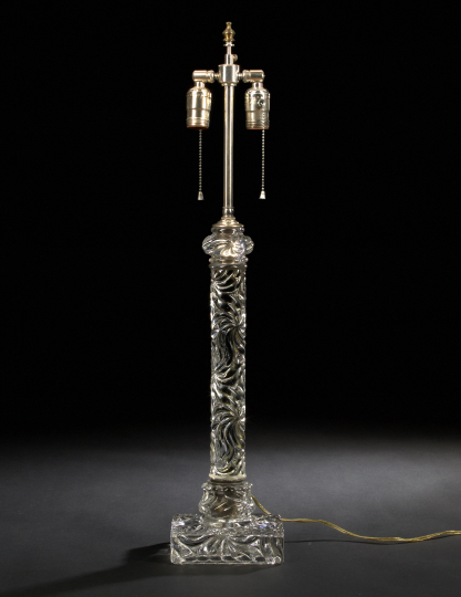 Appraisal: Tall French Floral-Molded Crystal Columnar Table Lamp second quarter th