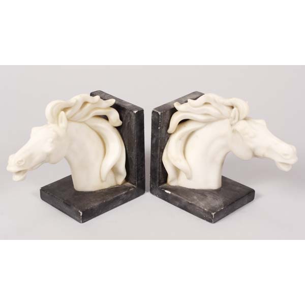 Appraisal: Pair Italian carved white marble horse head bookends Marked Made