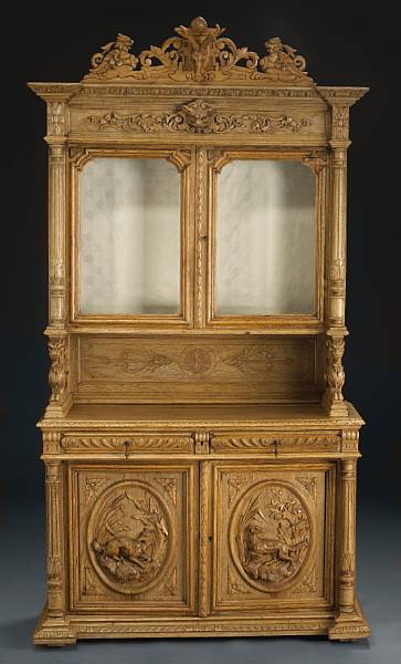 Appraisal: A Renaissance style carved oak side cupboard fourth quarter th