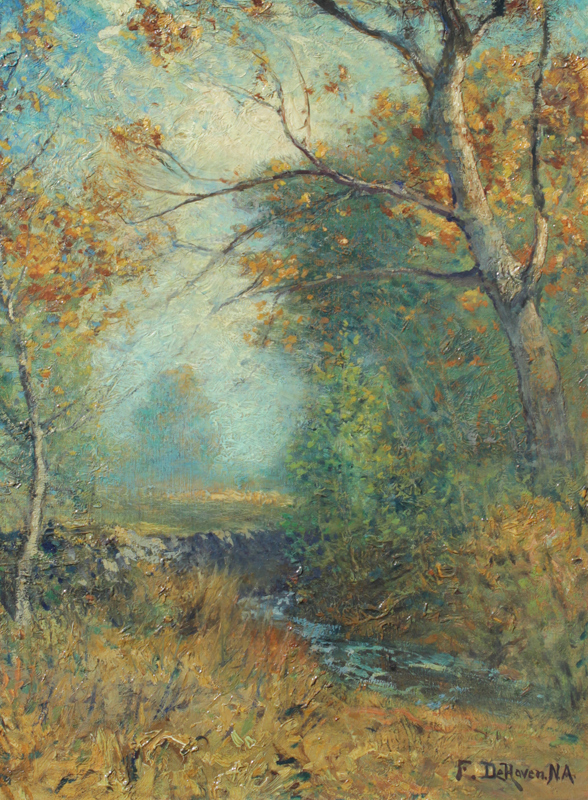 Appraisal: DEHAVEN Franklin American - Impressionist Landscape with Stream Oil Canvas