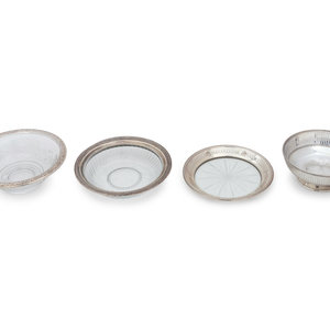 Appraisal: Four Silver Mounted Glass Dishes Diameter of largest example inches