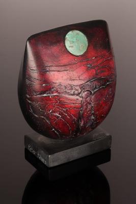 Appraisal: Peter Hayes born raku bow form in deep red with