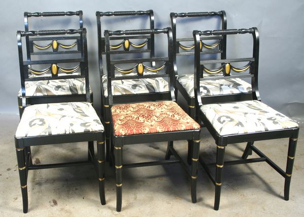 Appraisal: Set of six s Duncan Phyfe style black ebonized dining