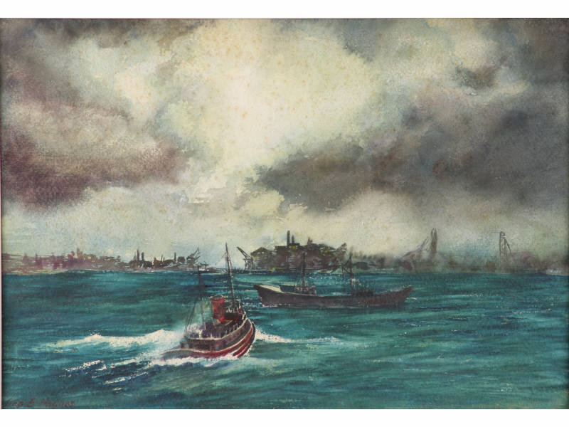 Appraisal: George E Haynes VA - Tug in Storm watercolor signed