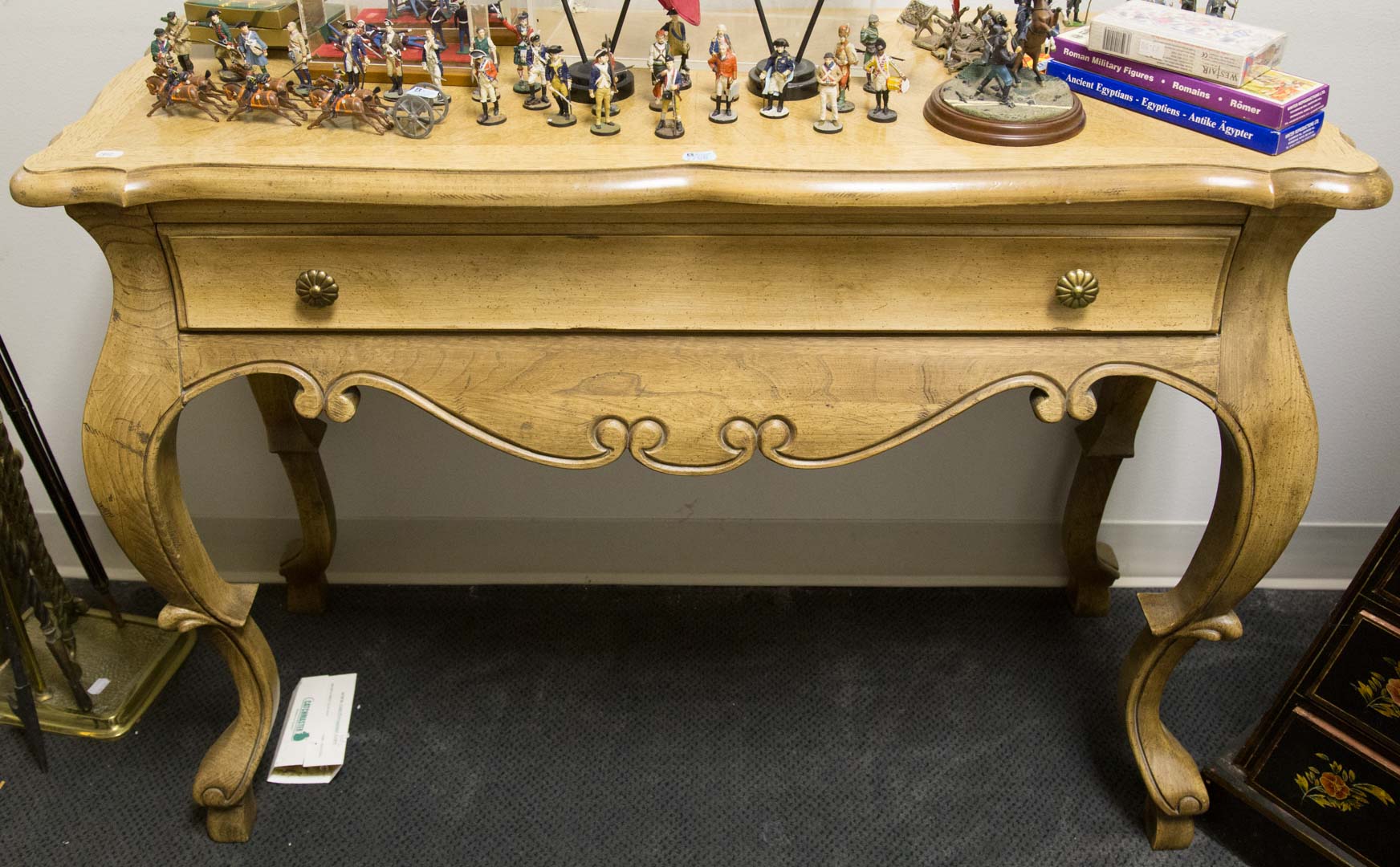 Appraisal: French country style mixed wood console table