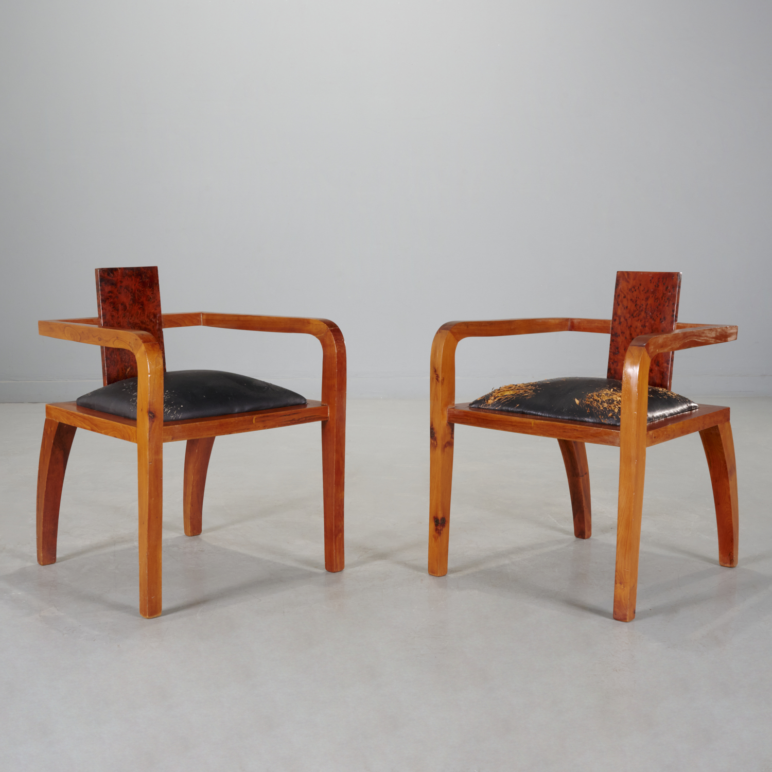 Appraisal: RARE PAIR ART DECO CONSTRUCTIVIST ARMCHAIRS c s possibly Hungarian