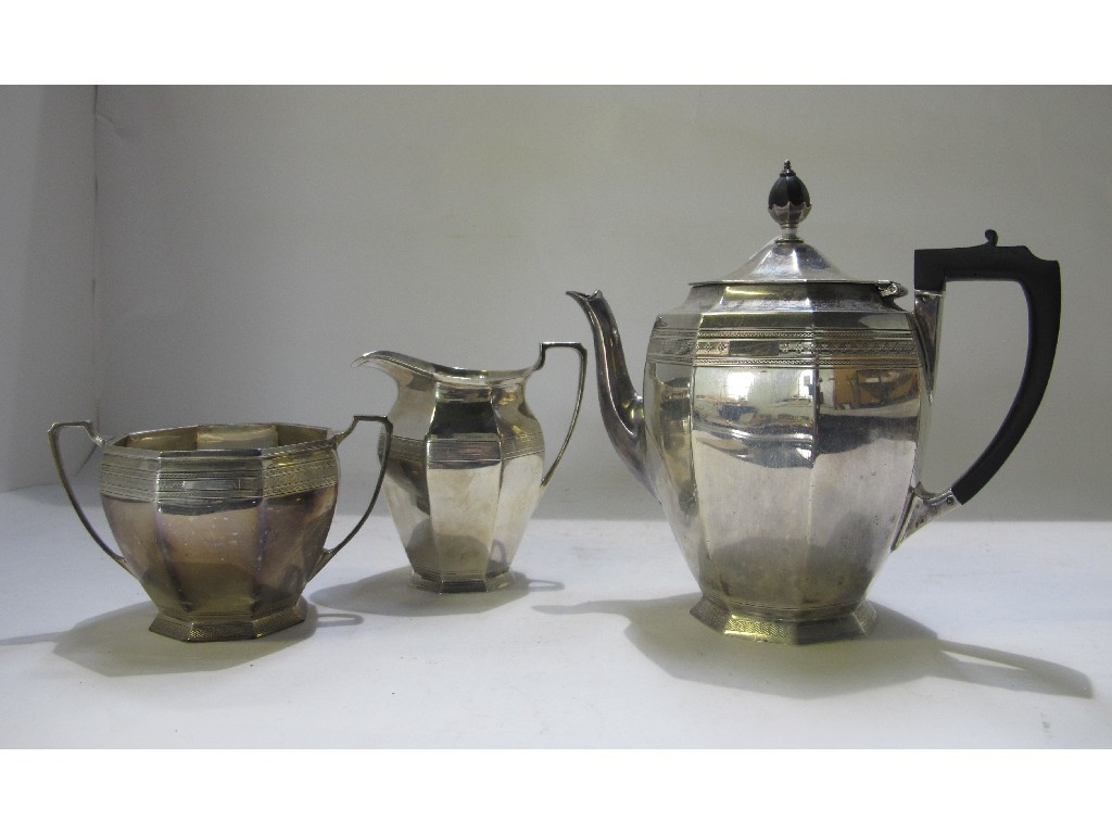 Appraisal: A three piece silver tea service Sheffield oz