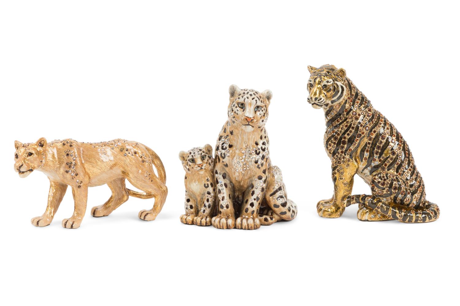 Appraisal: PCS JAY STRONGWATER JUNGLE CAT FIGURINES Three Jay Strongwater American