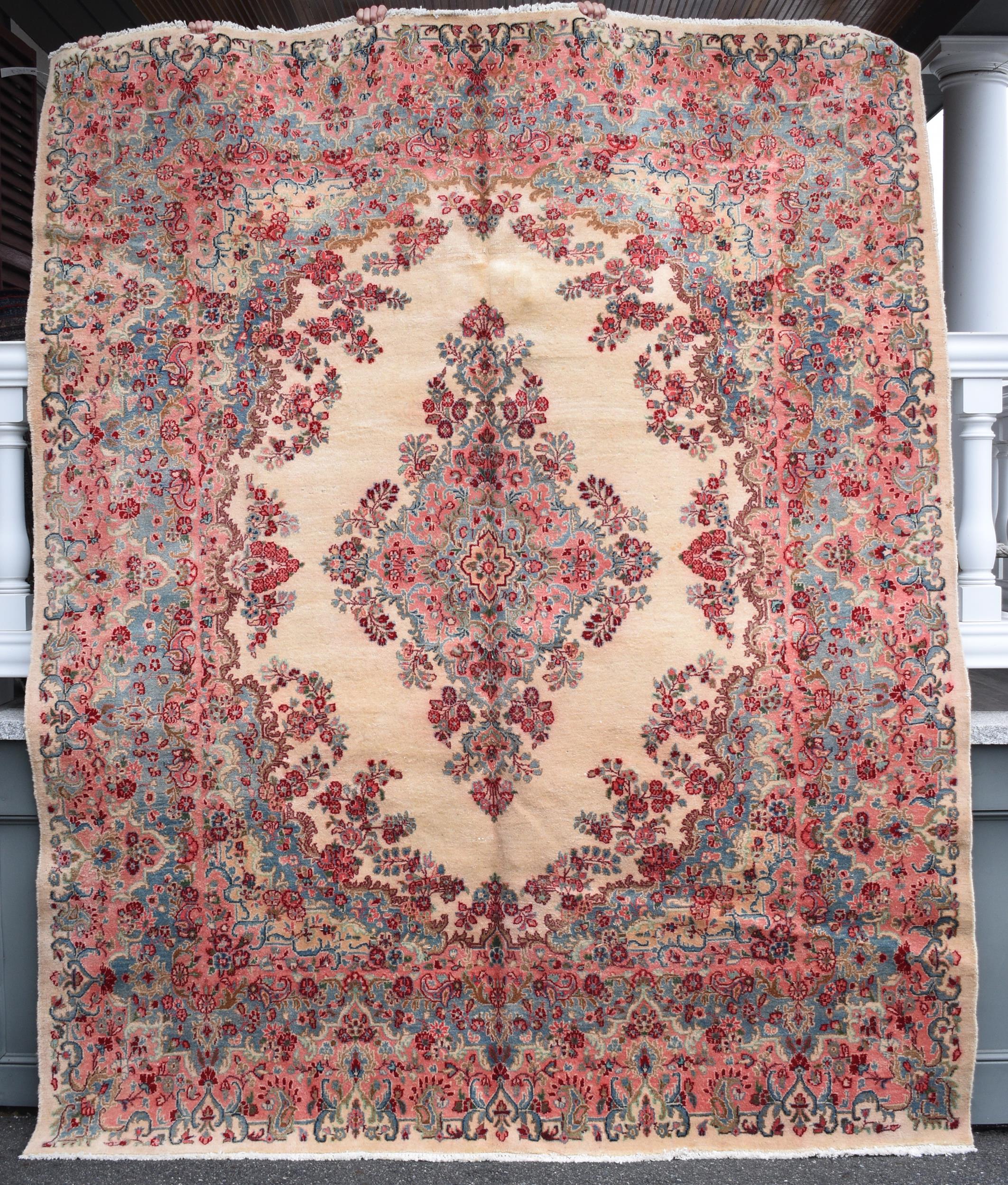 Appraisal: VINTAGE IVORY KIRMAN ORIENTAL ROOM SIZE RUG Ca s room