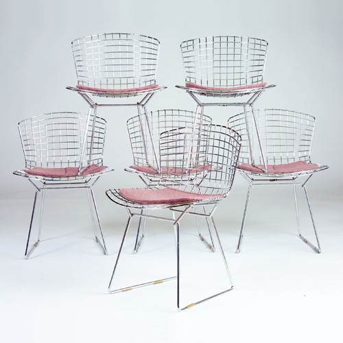 Appraisal: HARRY BERTOIA KNOLL Set of six chrome wire side chairs