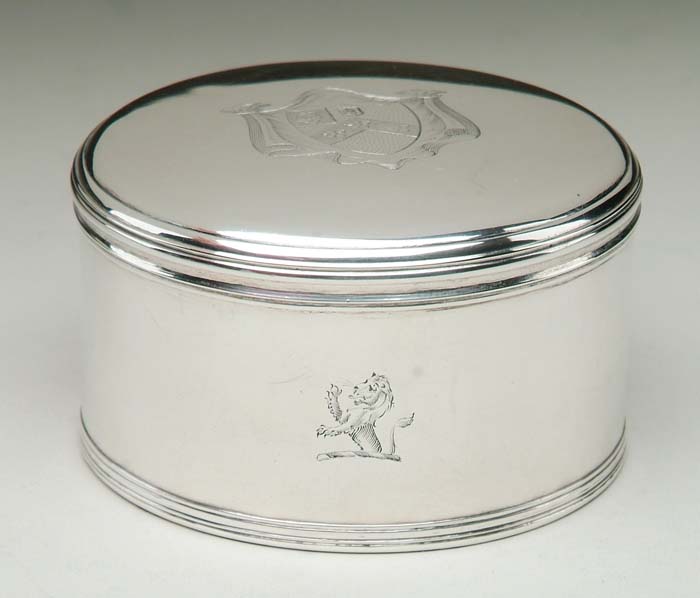 Appraisal: ENGLISH ROUND COVERED SILVER BOX Maker s mark WF BF